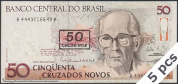DWN - BRAZIL P.223 - 50/50 Cruzeiros Novo/Cruzados Novos ND (1989-1990) AXF Various Prefixes DEALERS LOT X 5 - Brésil