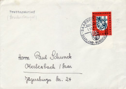 SAAR 1957 FDC  LETTER SENT FROM SAARBRUECKEN TO OBERBEXBACH - Cartas & Documentos