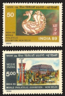 India 1987 MNH 2v, Int. Stamp Exhibition, Peacock, Birds - Pfauen