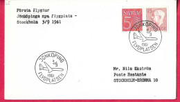 SVERIGE - FIRST FLIGHT NEW AIRPORT JONKOPING/STOCKHOLM *3.9.1961* ON COVER - Covers & Documents