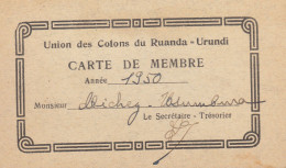 Ruanda-Urundi : Carte De Membre Union Des Colons   /// Ref.  Aout 23 // N° 27.082 - Ruanda-Urundi