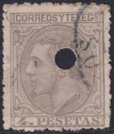 Spain 1879 Sc 250 España Ed 208T Telegraph Punch (taladrado) Cancel - Telegramas