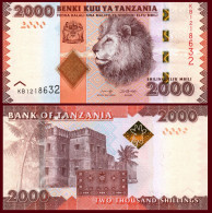 Tanzania P42c?, 2000 Shilingi, Male Lion / Zanzibar Fort, Giraffe UNC 2022 - Tanzania