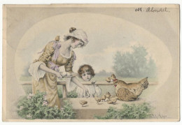 1130 - Jeune Dame Et Enfant - Poule Et Poussins  - R.R.Wichera - M.M.Vienne Nr 178 - Wichera