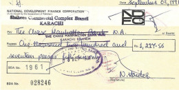 PAKISTAN NATIONAL DEVELOPMENT FINANCE CORPORATION OLD USED  CHEQUE KARACHI. - Bank & Insurance