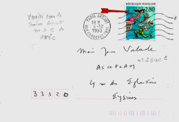 Variété Sur Lettre N° Yvert 2840b Accent Sur Le E De AVEC Oblitération Secap Lignes O= Paris Drouot 6-12 1993 - Storia Postale