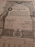 Renta Romana 4 % - Tilu De 500 Lei Aur - Bucaresti - Bucarest 1909. - Banco & Caja De Ahorros