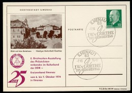 DDR PP9 D2/020 Privat-Postkarte AMTSHAUS ILMENAU Sost. GOETHE 1974  NGK 10,00 € - Privatpostkarten - Gebraucht