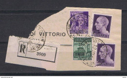 REGNO + R.S.I.:  12.10.1944  FRAMMENTO  DI  RACCOMANDATA  DA  VITTORIO  V.TO  -  SASS. 252A X 2 + 505 + 507 - Afgestempeld