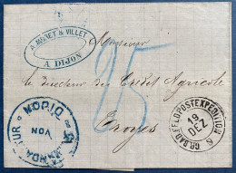 DEC 1870 Lettre De DIJON Pour TROYES Dateur ALLEMAND " GR.BAD.FELDPOSTEXPEDITION " + " COMMANDANTUR VON DIJON " RR - War 1870
