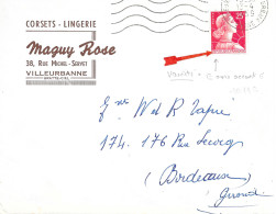 Variété Sur Lettre N° Yvert 1011C  25f Muller Rouge Accent Sur Le E De République Oblitération Secap =o Villeurbanne - Covers & Documents