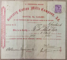 BRITISH INDIA 1896 GOOSERY COTTON MILLS COMPANY LIMITED.....6% PREFERENCE SHARE CERTIFICATE - Textil