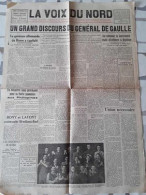 JOURNAL LA VOIX DU NORD UN GRAND DISCOURS DU GENERAL DE GAULLE JEUDI 14 SEPTEMBRE 1944 - 1939-45