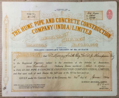 BRITISH INDIA 1920 THE HUME PIPE AND CONCRETE CONSTRUCTION COMPANY (INDIA) LIMITED.....SHARE CERTIFICATE - Industrie