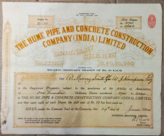 BRITISH INDIA 1920 THE HUME PIPE AND CONCRETE CONSTRUCTION COMPANY (INDIA) LIMITED.....SHARE CERTIFICATE - Industrie