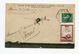 !!! CPA DU MEETING DE REIMS BETHENY DE 1910, CACHET HEXAGONAL SPECIAL ET VIGNETTE - Aviación