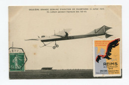 !!! CPA DU MEETING DE REIMS BETHENY DE 1910, CACHET HEXAGONAL SPECIAL ET VIGNETTE - Aviación