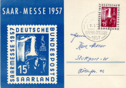 SAAR 1957  POSTCARD SENT FROM SAARBRUECKEN TO STUTTGART - Storia Postale