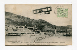 !!! MONACO, CPA REPRESENTANT L'AVION DE HENRI ROUGIER AU DESSUS DE LA MEDITERRANEE - Postmarks