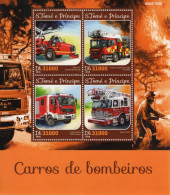Vehicules De Pompiers - Carros De Bombeiros - Fire Trucks - Camions -   S.Tomé E Príncipe 2016 - 4v  Sheet Mint/Neuf/MNH - Trucks