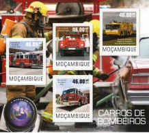 Vehicules De Pompiers - Carros De Bombeiros - Fire Trucks - Camions -   Mocambique 2014 - 4v  Sheet Mint/Neuf/MNH - Camions