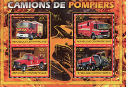 Vehicules De Pompiers - Carros De Bombeiros - Fire Trucks - Camions -Rep. Centrafricaine  2012 - 4v  Sheet Mint/Neuf/MNH - Vrachtwagens