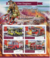 Vehicules De Pompiers - Carros De Bombeiros - Fire Trucks - Camions - Maldives  2015 - 4v  Sheet Mint/Neuf/MNH - Camion