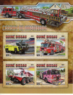 Vehicules De Pompiers - Carros De Bombeiros - Fire Trucks - Camions - Guiné-Bissau 2016 - 4v  Sheet Mint/Neuf/MNH - Camions