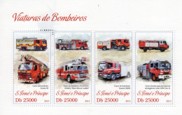 Vehicules De Pompiers - Carros De Bombeiros - Fire Trucks - Camions - S.Tomé E Principe 2013 - 4v  Sheet Mint/Neuf/MNH - Trucks