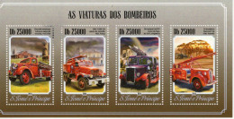 Vehicules De Pompiers - Carros De Bombeiros - Fire Trucks - Camions -  S.Tomé E Principe 2014 - 4v  Sheet Mint/Neuf/MNH - Vrachtwagens
