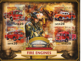 Vehicules De Pompiers - Carros De Bombeiros - Fire Trucks - Camions -  Maldives 2016  - 4v  Sheet Mint/Neuf/MNH - Vrachtwagens