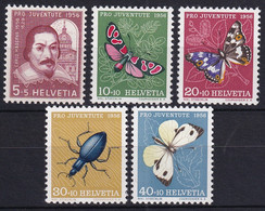 MiNr. 632 - 636 Schweiz 1956, 1. Dez. „Pro Juventute“ Insekten (VII) - Postfrisch/**/MNH - Unused Stamps