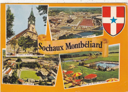 25. SOCHAUX- MONTBELIARD. CPSM. MULTIVUES: USINES PEUGEOT. STADE BONAL.PISCINE. TEMPLE . ANNÉE 1978 + TEXTE - Sochaux