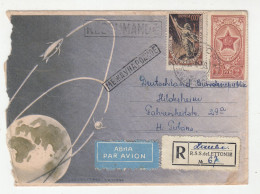 Russia USSR Space Illustrated Letter Cover Posted Registered 1959 RSSS De Lettoinie To Germanyb220820 - Storia Postale