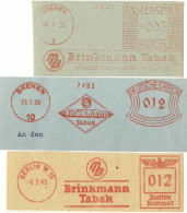 516  Tabac: 3 Ema D'Allemagne, 1933/1942 - Tobacco Meter Stamps From Bremen And Berlin, Germany. Brinkmann Tabak - Drugs