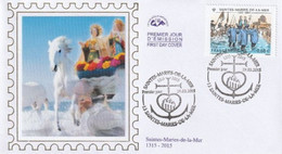 FRANCE 2015_Enveloppe 1er Jour_fdc_soie_Saintes-Maries De La Mer. Oblit. PJ 13 Saintes-Maries De La Mer 29/3/2015. - 2010-2019