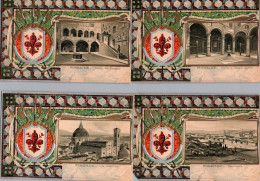 Original Firenze Florence Italy 4 Embossed Postcards Lis Flower Stemma - Colecciones Y Lotes