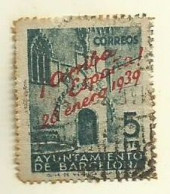ESPAÑA 1939 - AYUNTAMIENTO DE BARCELONA - PUERTA GOTICA - EDIFIL 22 Sobrecargado - Barcelona