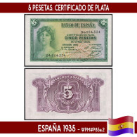 B1017# España 1935, 5 Pts. Certificado De Plata (UNC) WPM#P85a.2 - 5 Peseten