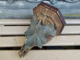 Ancienne Console Socle Statue Religieuse Polychrome Décor Feuille D'Acanthe Eglise XIXéme - Religieuze Kunst