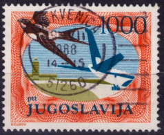 Swallow Bird Airplane Airliner Airport Tower / 1985 Yugoslavia Inflation Mi 2099 CRIKVENICA Postmark CROATIA Boeing 737 - Swallows