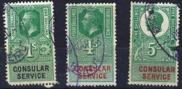 GB Consular Service 1917-1921 1/-, 2/-, 3/- Used - Fiscali