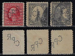 USA United States 1902/1954 3 Stamp With Perfin CPR By Corn Products Refining Company Lochung Perfore - Perforés