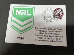 25-8-2023 (3 T 11) Australia - NRL 2024 Season To Begin In Las Vegas (with Manly Sea Eagles Team 3 Stamps) - Briefe U. Dokumente