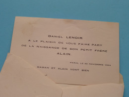 Daniel LENOIR > Naissance Frère Alain > PARIS France ( Envelop+CDV ) Anno 1944 > QUISTREHAM Calvados ( Voir SCANS ) ! - Visitekaartjes