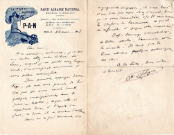 Lettre Manuscrite Signée 1898 Comte D' HUGUES Président Du PAN. Extrème Droite - Politisch Und Militärisch