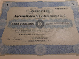 Aktie Der Alpenländischen Bekleidungswerke A.G. - 10 Schilling - Sankt Veit An Der Glan - 5 Novembe 1927. - Textile