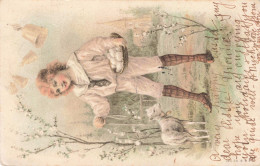 FANTAISIE - Petit Garçon Avec Son Agneau Et Des Oeufs  -  Carte Postale Ancienne - Bébés