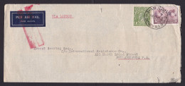 Australia: Airmail Cover To USA, 1937, 2 Stamps, King George V, Via London, Jusqu'a Bar Cancel (damaged, See Scan) - Lettres & Documents