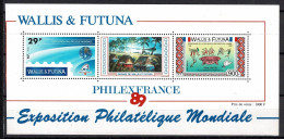 Wallis & Futuna Space 1989 Ariane V 22 And Philexfrance 89 And Sight Of The Earth By Meteosat. - Altri & Non Classificati